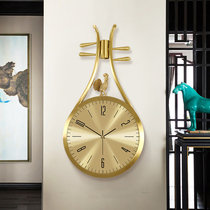 Modern light luxury wall clock living room pure copper fashion house time watch new Chinese art high-end luxury wall hanging watch