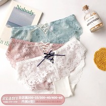 Japanese cute lace sweet strap bow See-through incognito low-rise briefs Girly panties underpants