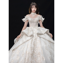 Straight Shoulder Heavy Engineering Main Wedding Dress 2021 New Style Bridal Senior Sensation Retro Heben Palace Windy Trailing Winter