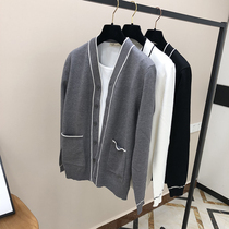 Spring and autumn mens knitted cardigan Korean version of the trend personality handsome outer wear thin cardigan jacket mens sweater sweater sweater