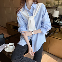 Tide brand Ocnltiy age-reducing shawl long-sleeved chiffon shirt womens spring new loose design sense niche top