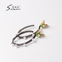 OL female 18K gold gold ring pearl earrings 925 silver enamel drops flower earrings temperament simple wind earrings