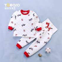 Baby cotton thickened silk pajamas 1 year old baby thermal underwear set Pure cotton autumn and winter 1-3 years old high waist suit