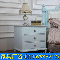 European Villa master bedroom bedside table neoclassical solid wood carved bedside cabinet three drawer locker bedroom TV cabinet