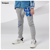 Desigual childrens clothing autumn foreign fashion print plus velvet casual sports pants tide