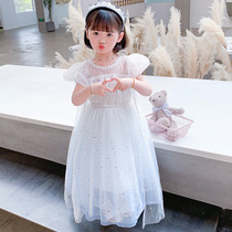 Girls' Elsa Princess Dress 2022 New Children's Dress Summer White Oceanic Birthday Dress Performance Costume