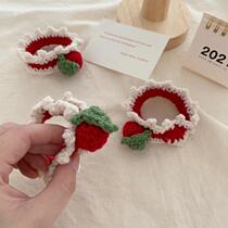 Leather band cute soft girl Japanese ins autumn and winter large intestine Hairband handmade knitted wool strawberry hair rope Joker hair accessories