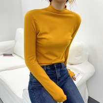 Long-sleeved knitted base shirt womens 2019 autumn and winter new Korean version of the tight top pullover semi-turtleneck sweater