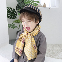 Childrens scarves spring and autumn thin plaid girls go out windproof boys and children cotton scarf female baby windshield thin