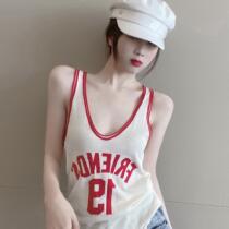 Hong Kong style chic summer new color print sling loose back sleeveless sports vest jacket women tide