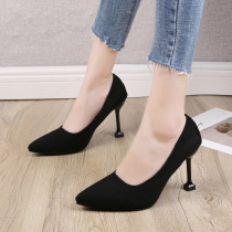 2021 spring new suede pointed toe stiletto heels black etiquette shoes professional work shoes cat heel shoes women