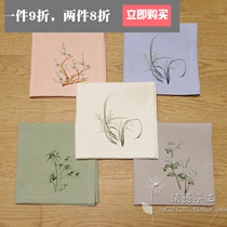 Meilan bamboo and chrysanthemum hand-painted handmade sweat-absorbing handkerchief ancient style mens pure cotton literary handkerchief customized birthday gift