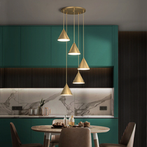 Nordic Restaurant light chandelier triple head minimalist bar table Table Dining Room Disc Light Lavish Rear Modern Full Copper Chandelier