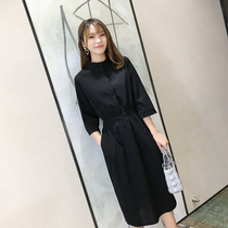 2022 spring autumn new one-piece dress v collar open fork collection waist display slim straight cylinder 50% sleeves Long style Pop Bottom Skirt