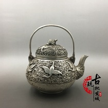 Antique Miscellaneous antique old brass silver-plated white copper silver turtle crane yennian Hulk teapot home decoration gifts