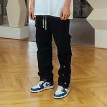 AIRWAY multi-pocket breasted trousers American street trend National tide three-dimensional bag washed overalls men