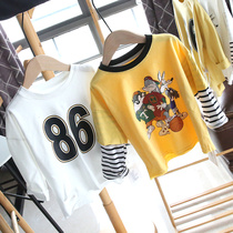Clearance Childrens fake two-piece long sleeve T-shirt Boys base shirt childrens spring and autumn coat