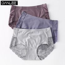 Lady Ice Silk Traceless Breathable Pure Color Briefs Sexy Lace Fabric Medium-high Waist Summer Pure Cotton Crotch Triangle Pants Head