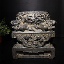 Old Stone Carving Old Stone Ware Antique Shanxi Qingshi Tangle Branches Lotus Embroidered Ball Lion Tripod Studs Foundation Retro Home Decoration