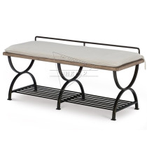 Nordic wrought iron bed tail stool fabric solid wood shoe stool home clothing store sofa bench living room light Luxury Bench