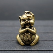 Pure Bronze Zodiac Piggy Piggy Family Residence Decoration Pendant Brass Antique Cute Foro Pig Small Fat Pig Pendant Bronze Decorated Key Clasp