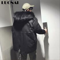 2019 Winter thick coat with cap cotton clothes Mens Korean version cotton padded jacket Short section Large fur collar cotton Thickened Bread Suit Mens Clothing