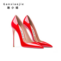 Dare Miss 2022 Spring and America New Fine and Pointed Lacquer Leather Shallow mouth Single heel Shoe 12 cm Sexy red High heel Shoe