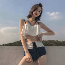 Swimsuit female Korean ins split conservative high waist belly thin hot spring swimsuit small chest gathering sexy swimsuit
