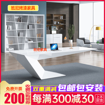 Modern Boss Table White Baking Varnish Minima Desk President Big Bandae Manager Desk Chair Consult Table Furniture