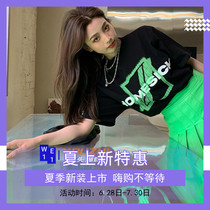 Overpass we11done striped letter Coloured short sleeve T-shirt Female welldone Korean ensemble Unique design sensation blouse