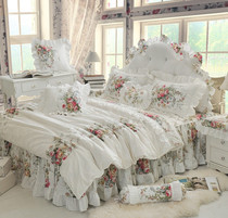 Simple European classic cotton four-piece pastoral ins Princess white floral summer Korean bedding