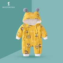  Newborn supplies Baby clothes Mens and womens baby winter clothes Warm thickened padded printed hooded one-piece climbing clothes