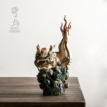 Shengshan original pure handmade kissing ornaments kiln change Dragon Kiss Clay Clay painting creative decoration ceramic handicraft