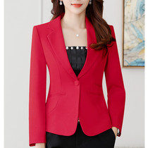 2021 Spring and Autumn New Short Red Suit Womens Coat Long Sleeve Small Slim Professional Clothes Suit Top