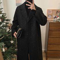 A tea and Agu black tweed coat mens winter nightclub wind woolen coat