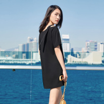 White strapless dress womens summer dress new womens solid color v-neck split micro-bullet straight short sleeve skirt