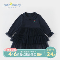 cutebunny baby autumn clothing 1-3-5 year old girl net yarn dress foreign air baby pure cotton Korean version small dress