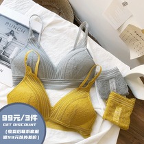 Q sexy lace without steel ring gathered thin big chest small comfortable soft cup underwear set deep V bra girl bra
