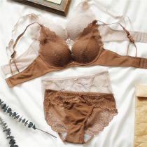 Womens sexy bra medium-thick small chest gathers lace without steel ring underwear set breathable beauty back deep V small chest autumn