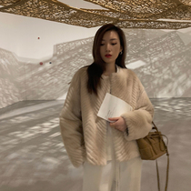 MSBEAST herringboard leather craft imported mink coat female mink fur coat round neck short