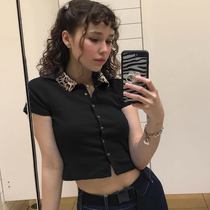 European and American BAO WENPOLO collar sexy outside wear T-shirt women casual tight waist waist slim short Street Joker top