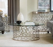 American Countryside High-end Stainless Steel Glass Round Table Coffee Table Edge A Few Genguan Table Creative Designer Tea Table