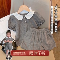 Chen Tai pig L Ma 2021 Summer clothes New wave Thousand Birds G College Wind Doll Collar Blouse Shorts Girls Suit