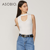 Asobio womens T-shirt blouse slim sleeveless round neck sexy hollow womens thin knitwear womens thin knitwear