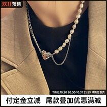 innosense love stitching natural pearl necklace two-color splicing unique high sense designer necklace