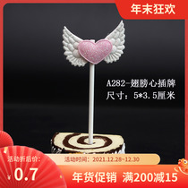 New angel wings bright pink love birthday wedding dessert table cake decoration plug insert