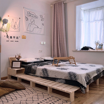 ins tatami bed frame solid wood low bed homestay rental renovation furniture floor Japanese row skeleton pine 1 5 meters