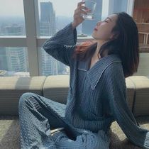 Pajamas can be worn out in pajamas for womens spring and autumn long-sleeved trousers pit knitwear Jacket loose home clothes for womens autumn