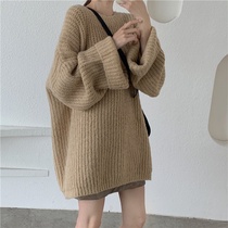 Hong Kong Tide Cards Loose-thin Knitted Shirts Women 2022 Chunqiu New Womens Lanterns Sleeves Hooded Sweater