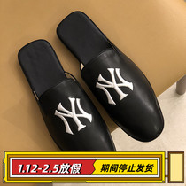 Summer leather NY Baotou semi-slippers mens shoes European station mens trend new white non-slip outer wear slippers
